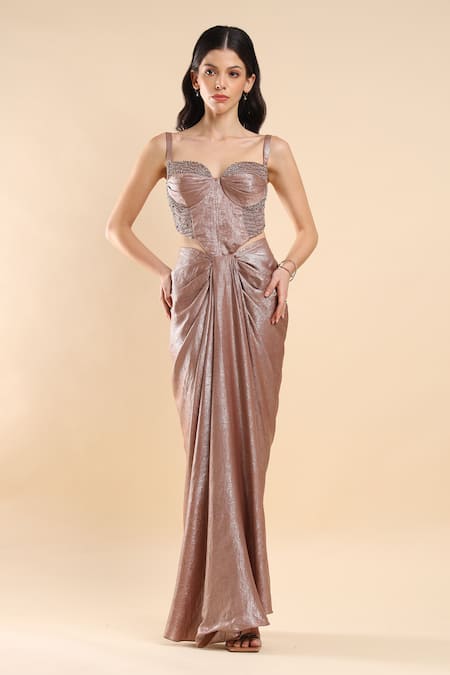 AMRTA by GUNEET KONDAL Metallic Embellished Bustier With Draped Skirt 