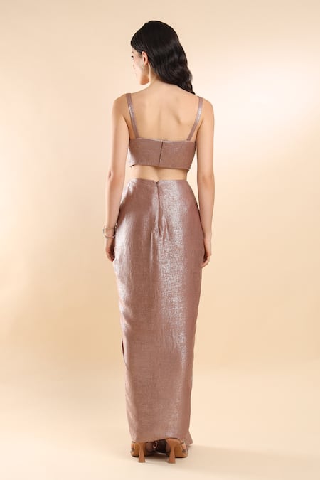 Amrta By Guneet Kondal Metallic Embellished Bustier & Draped Skirt 