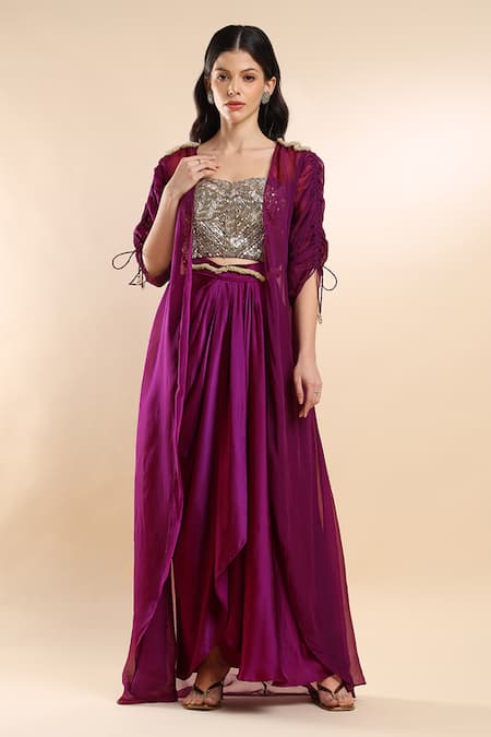 AMRTA by GUNEET KONDAL Ruched Sleeves Cape & Draped Skirt Set 