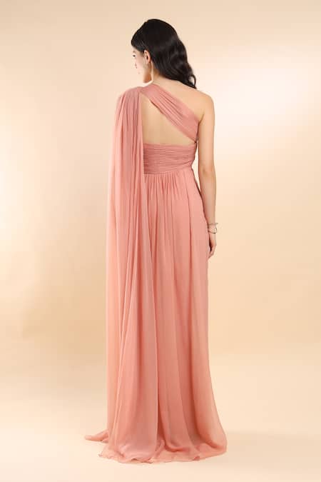 Amrta By Guneet Kondal Pink Asymmetric One Shoulder Gown 