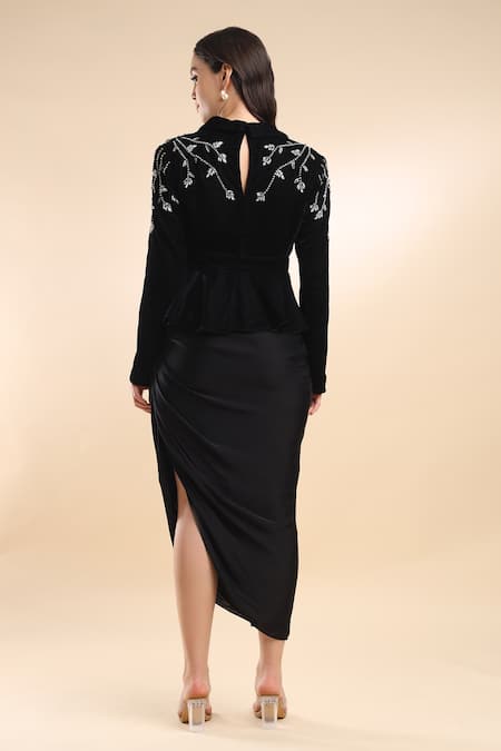 Amrta By Guneet Kondal Crystal Vine Embroidered Peplum Jacket Set 