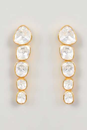 Shop Karisa Designs Gold Plated Moissanite Polki Drop Earrings at Aza Fashions Shop_Karisa Designs_Gold Plated Moissanite Polki Drop Earrings _at_Aza_Fashions