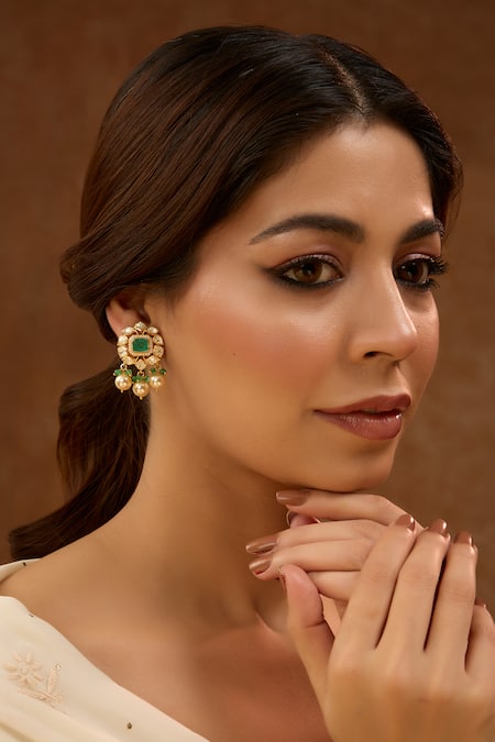 Karisa Designs Handcrafted Moissanite Polki Drop Earrings 
