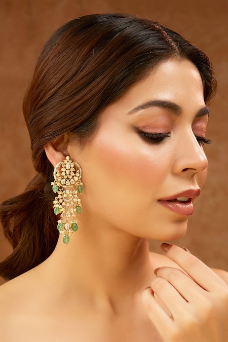 Karisa Designs Moissanite Polki Chandbali Earrings 