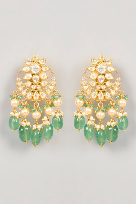 Karisa Designs Chaand Shaped Pearl & Moissanite Earrings 