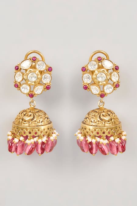 Shop Karisa Designs White Katha Moissanite Polki Jhumkas at Aza Fashions Shop_Karisa Designs_White Katha Moissanite Polki Jhumkas _at_Aza_Fashions