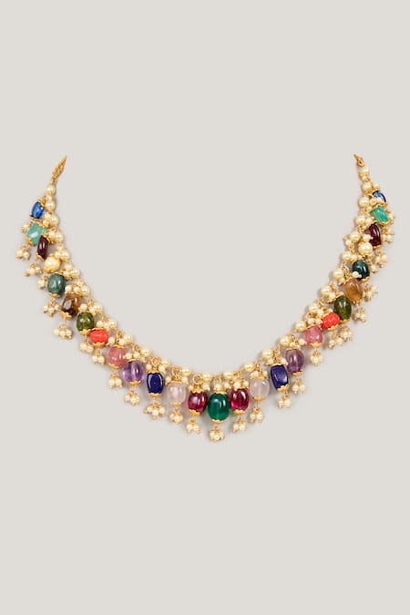 Shop Karisa Designs Multi Color Navratan Stone Choker Necklace at Aza Fashions Shop_Karisa Designs_Multi Color Navratan Stone Choker Necklace _at_Aza_Fashions