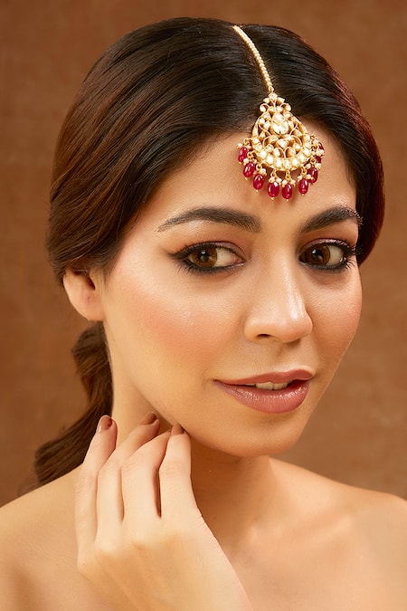 Karisa Designs Red Moissanite Polki Maangtikka 