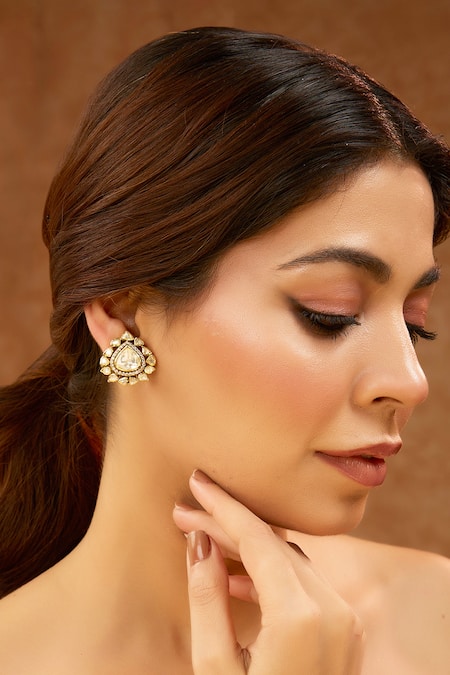 Karisa Designs White Stones, Beads Victorian Moissanite Polki Stud Earrings 