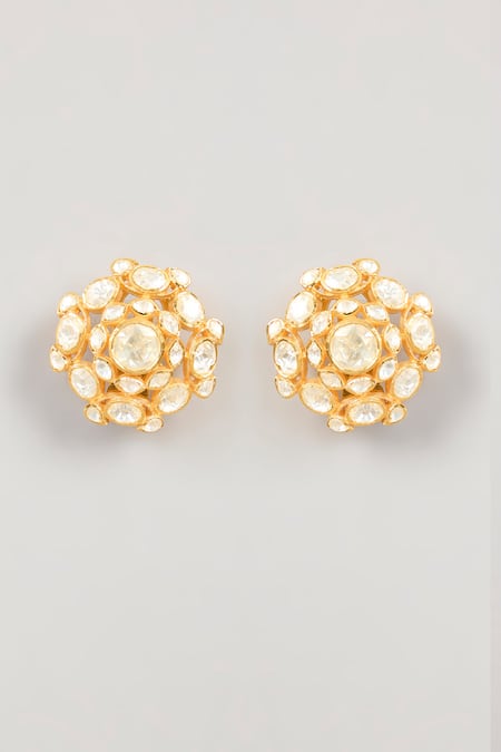 Shop Karisa Designs White Metallic Thread Mila Moissanite Polki Studs at Aza Fashions Shop_Karisa Designs_White Metallic Thread Mila Moissanite Polki Studs _at_Aza_Fashions