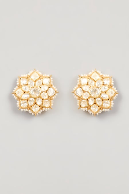 Karisa Designs Moissanite Polki Embellished Stud Earrings 