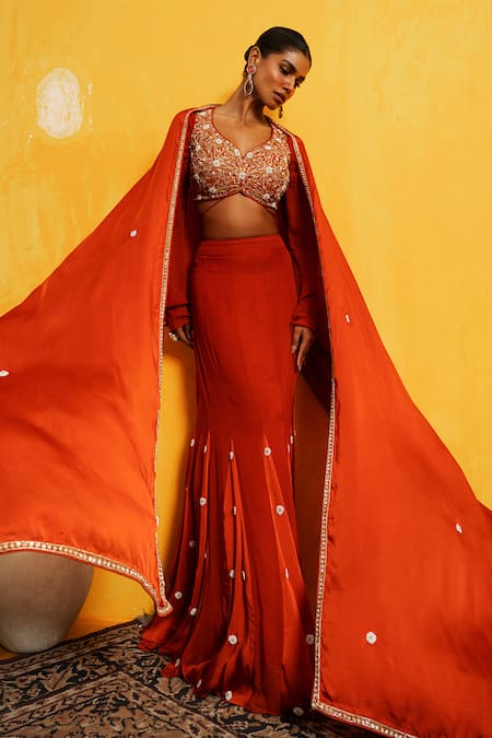 Day And Mood Embroidered Pearl Work Fusion Lehenga Set 