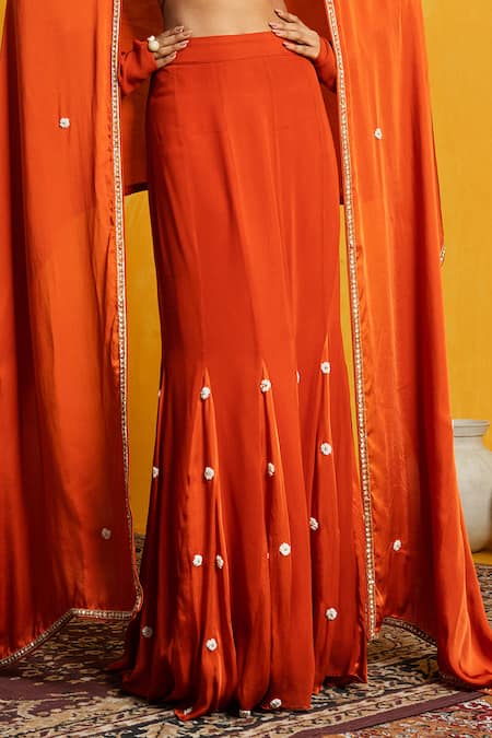 Day And Mood Orange Silk, Georgette Pearls, Sequins Embroidered Work Fusion Lehenga Set Online at Aza Fashions Day And Mood_Orange Silk, Georgette Pearls, Sequins Embroidered Work Fusion Lehenga Set _Online_at_Aza_Fashions