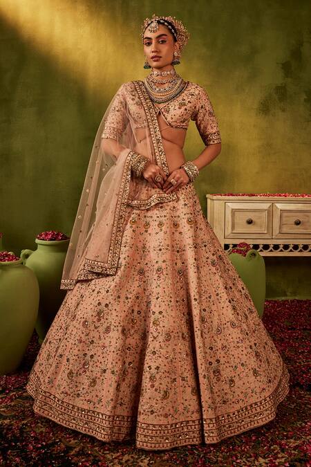 Buy_Manvi Kapoor_Pink Silk, Organza, Net Sequins, Cut Work, Floral Hand Embroidered Lehenga Set _Online_at_Aza_Fashions