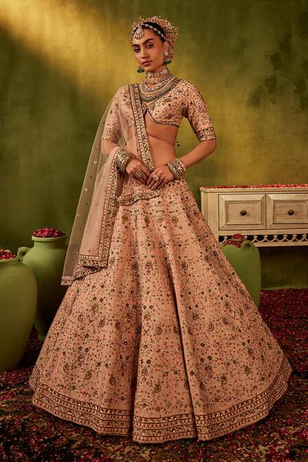 Shop_Manvi Kapoor_Pink Silk, Organza, Net Sequins, Cut Work, Floral Hand Embroidered Lehenga Set _Online_at_Aza_Fashions
