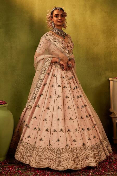 Manvi Kapoor Pink Silk, Net, Organza Sequins, Cut Work, Zari V-neck Bridal Lehenga Set Online at Aza Fashions Manvi Kapoor_Pink Silk, Net, Organza Sequins, Cut Work, Zari V-neck Bridal Lehenga Set _Online_at_Aza_Fashions