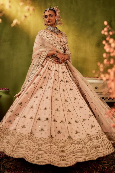 Buy Manvi Kapoor Pink Silk, Net, Organza Sequins, Cut Work, Zari V-neck Bridal Lehenga Set Online at Aza Fashions Buy_Manvi Kapoor_Pink Silk, Net, Organza Sequins, Cut Work, Zari V-neck Bridal Lehenga Set _Online_at_Aza_Fashions