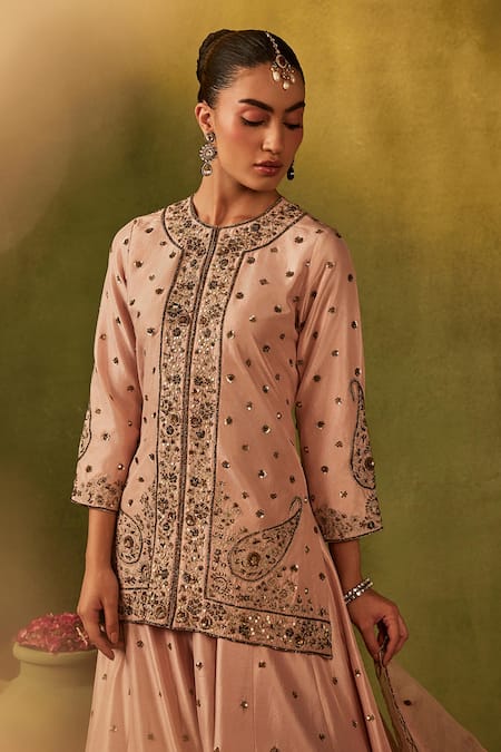 Manvi Kapoor Pink Silk, Organza Sequins, Cut Work, Zardozi Embroidered Kurta Sharara Set at Aza Fashions Manvi Kapoor_Pink Silk, Organza Sequins, Cut Work, Zardozi Embroidered Kurta Sharara Set _at_Aza_Fashions