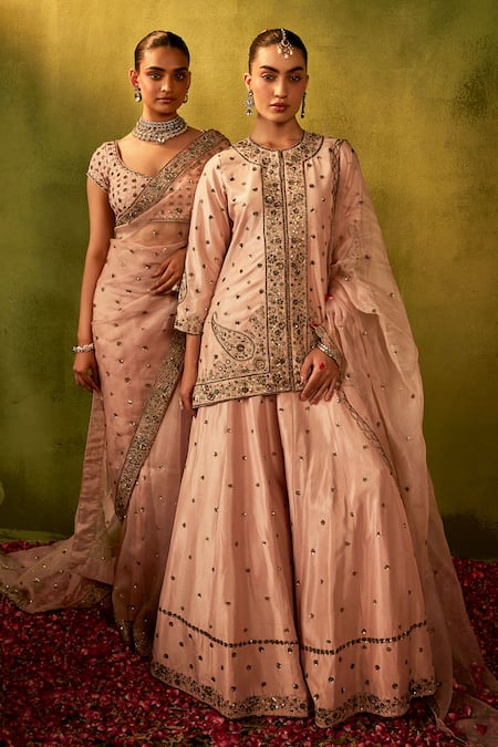 Buy Manvi Kapoor Pink Silk, Organza Sequins, Cut Work, Zardozi Embroidered Kurta Sharara Set Buy_Manvi Kapoor_Pink Silk, Organza Sequins, Cut Work, Zardozi Embroidered Kurta Sharara Set