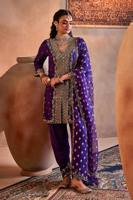 Manvi Kapoor Purple Aari Work Kurta Dhoti Set 