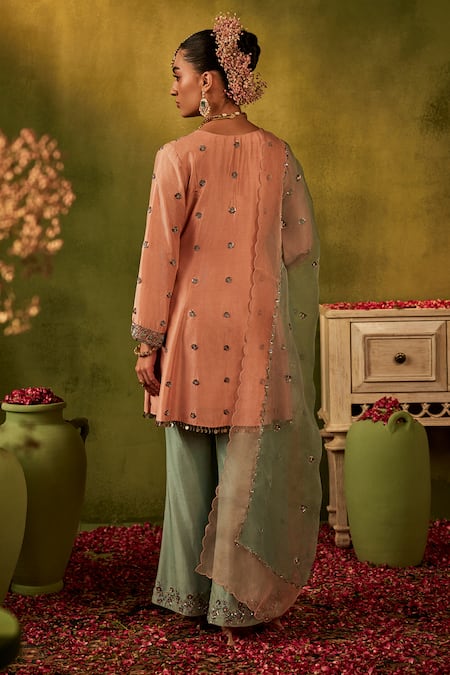 Manvi Kapoor Peach Sequin Embroidered Kurta Set 