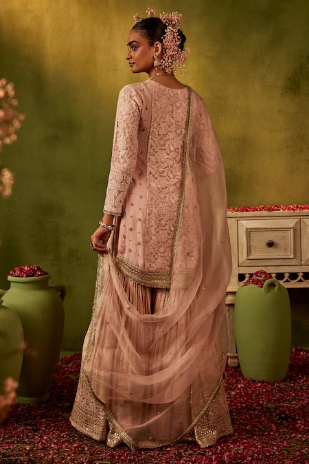 Manvi Kapoor Pink Hand Embroidered Kurta Gharara Set 