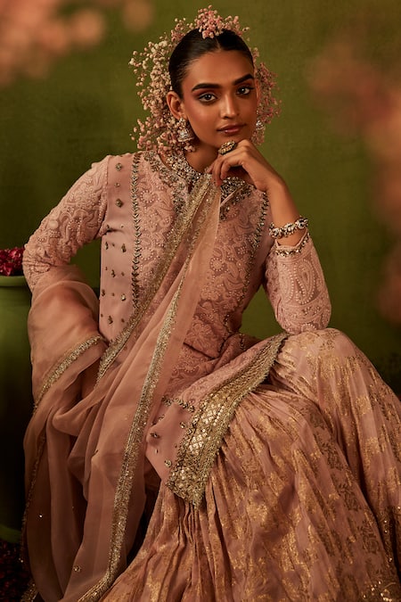Buy_Manvi Kapoor_Pink Georgette, Brocade, Organza Sequins, Cut Hand Embroidered Kurta Gharara Set 
