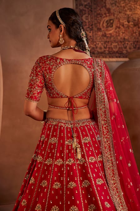 Manvi Kapoor Floral Vine Embroidered Red Bridal Lehenga Set 