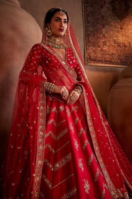 Buy Manvi Kapoor Red Silk, Net Cut Work, Sequins, Embroidery Plunge Neck Bridal Lehenga Set Online at Aza Fashions Buy_Manvi Kapoor_Red Silk, Net Cut Work, Sequins, Embroidery Plunge Neck Bridal Lehenga Set _Online_at_Aza_Fashions