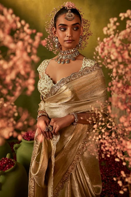 Buy Manvi Kapoor Green Silk, Tissue, Satin Sequins, Cut Work Floral Vine Embroidered Saree Set Online at Aza Fashions Buy_Manvi Kapoor_Green Silk, Tissue, Satin Sequins, Cut Work Floral Vine Embroidered Saree Set _Online_at_Aza_Fashions