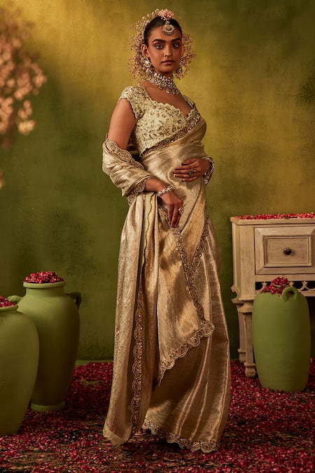 Shop Manvi Kapoor Green Silk, Tissue, Satin Sequins, Cut Work Floral Vine Embroidered Saree Set Online at Aza Fashions Shop_Manvi Kapoor_Green Silk, Tissue, Satin Sequins, Cut Work Floral Vine Embroidered Saree Set _Online_at_Aza_Fashions