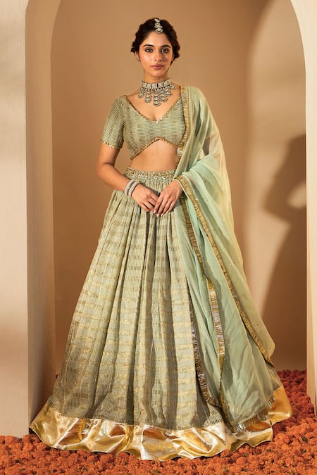 RoohbyRidhimaa Ziba Stripe Embroidered Lehenga Set 