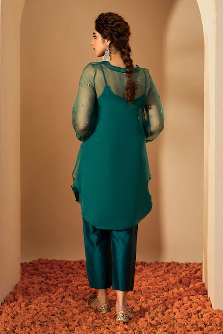 Roohbyridhimaa Pine Green Sequin Embroidered Kurta Set 