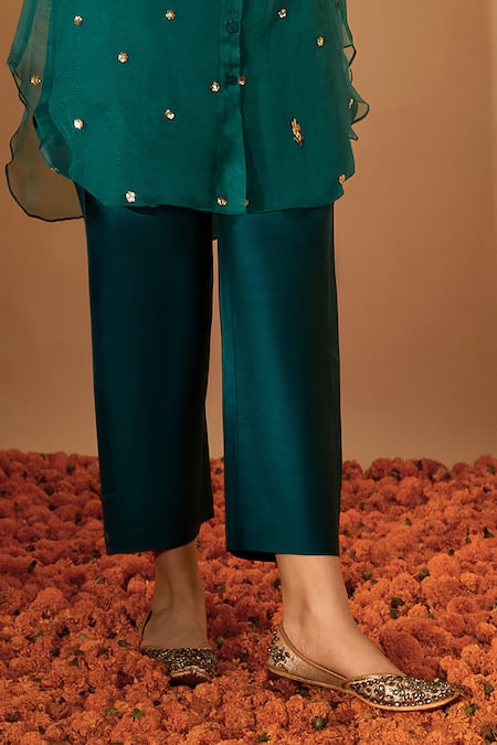 Roohbyridhimaa_Green Organza, Viscose, Sequins, Embroidery Pine Kurta Set _Online_at_Aza_Fashions