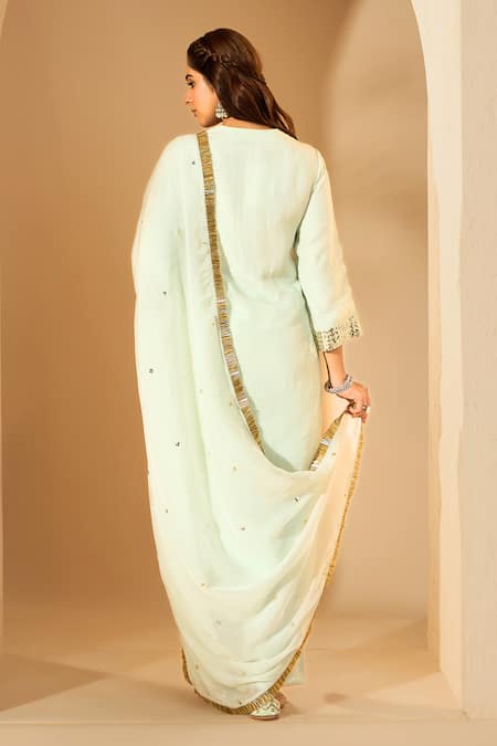 Roohbyridhimaa Pastel Green Sequin Embroidered Kurta Set 