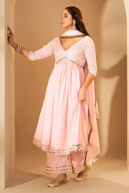 Roohbyridhimaa Pink Silk Organza, Georgette Sequins, Zari Pastel Embroidered Anarkali Set at Aza Fashions Roohbyridhimaa_Pink Silk Organza, Georgette Sequins, Zari Pastel Embroidered Anarkali Set _at_Aza_Fashions