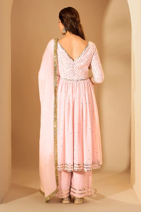 Roohbyridhimaa Pastel Pink Sequin Embroidered Anarkali Set 
