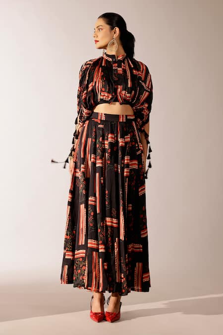 Studio Surbhi Johri Kalidar Abstract Print Crop Jacket Skirt Set 