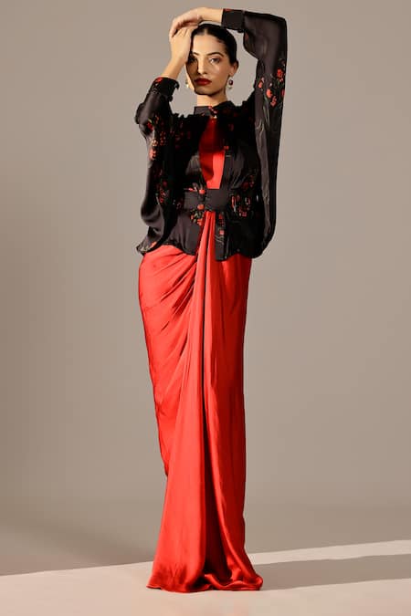 Studio Surbhi Draped Gown With Boota Kimono Jacket 