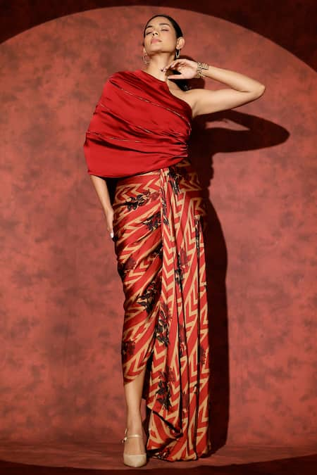 Studio Surbhi One Shoulder Abstract Printed Gown 