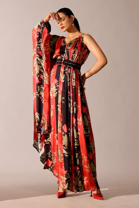 Studio Surbhi Manek Floral Print Gown With Belt 