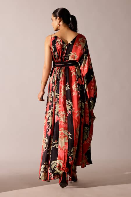 Studio Surbhi Floral Printed Georgette Satin Gown With Belt 
