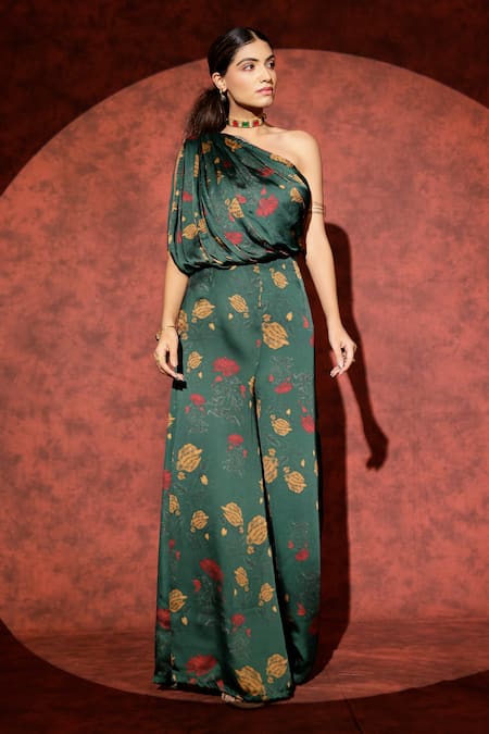 Studio Surbhi Floral Motif Printed One Shoulder Jumpsuit 