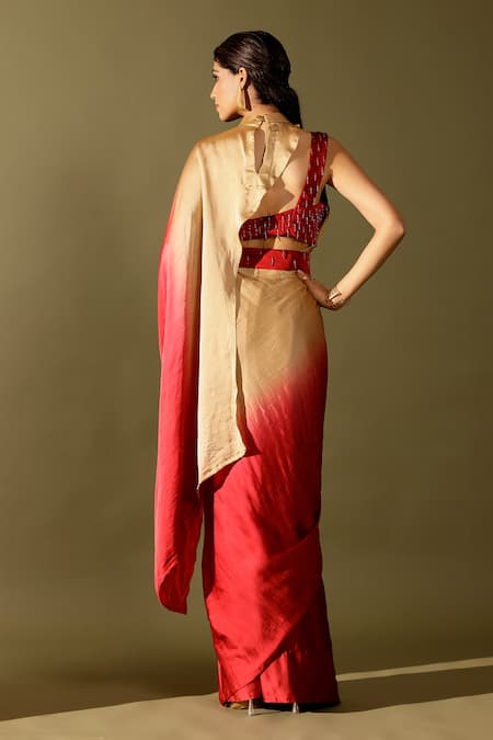 Studio Surbhi Ombre Pre-Draped Saree With Embroidered Blouse 
