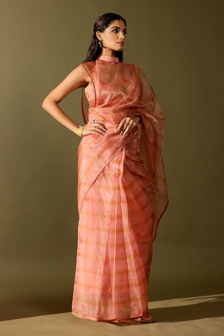 Studio Surbhi Pink Embroidered Organza Pre-Draped Saree 