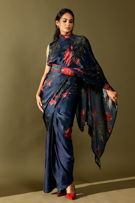 Studio Surbhi Neelam Floral Printed Pre-Draped Saree With Blouse 