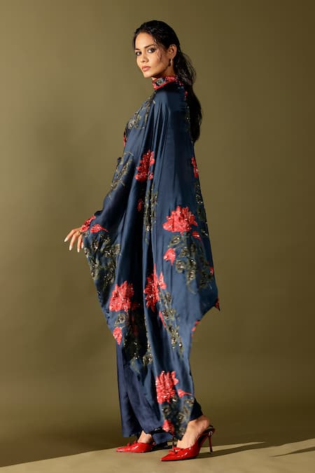 Studio Surbhi Blue Embroidered Pre-Draped Saree Set 