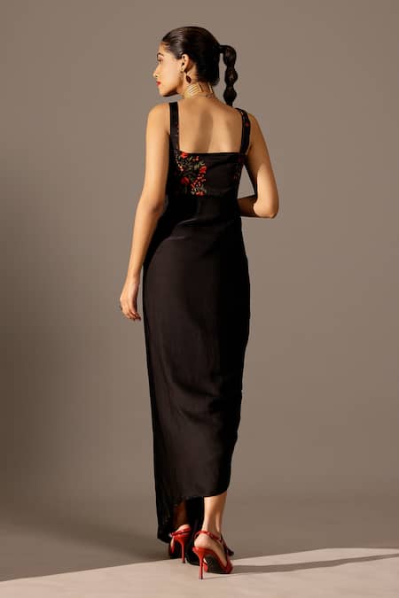 Studio Surbhi Floral Print Black Draped Gown 