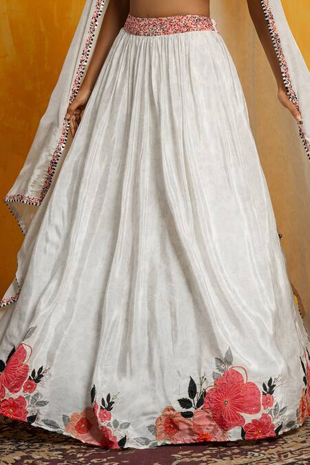 Day And Mood White Silk, Crepe Sequins, Embroidery Sweetheart Neck Floral Lehenga Set Online at Aza Fashions Day And Mood_White Silk, Crepe Sequins, Embroidery Sweetheart Neck Floral Lehenga Set _Online_at_Aza_Fashions