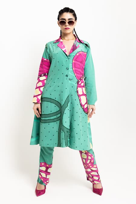 DAY AND MOOD Floral Print Blazer Kurta & Pant Set 